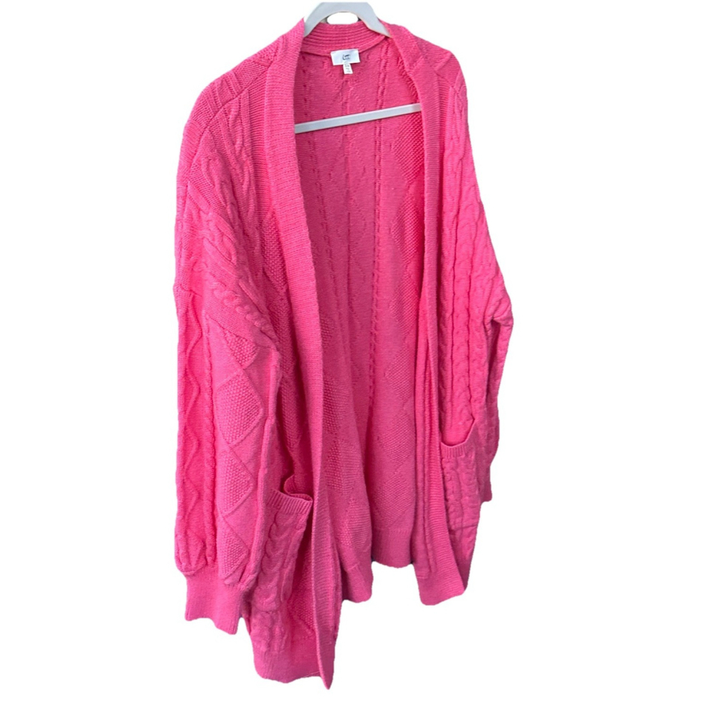 Lime‎ N Chili Cardigan Sweater Womens M Pink Cable Knit Long Open Front Pockets